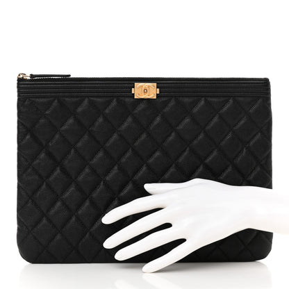 Chanel Caviar Quilted Large Boy Zip Pouch Black 2 of 9