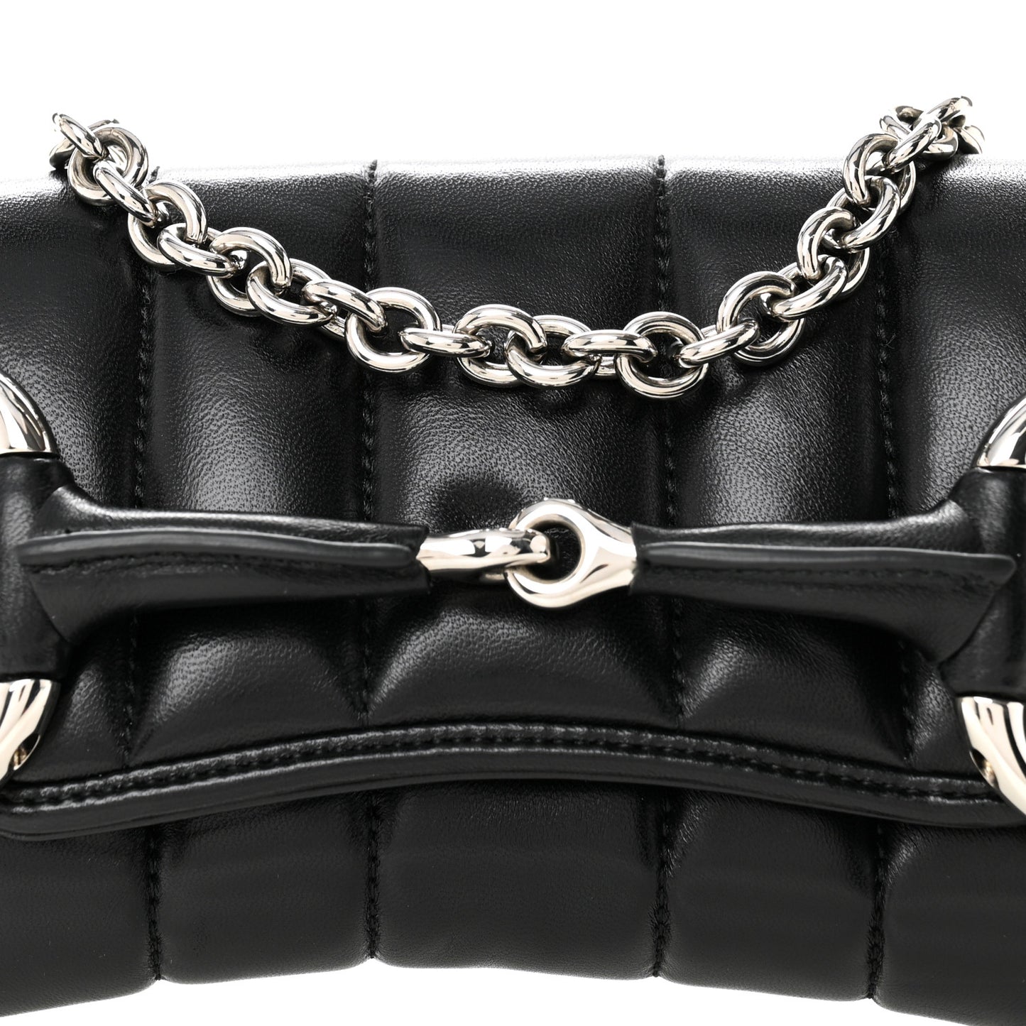 Nappa Vertical Matelasse Small Maxi Horsebit Chain Shoulder Bag Black