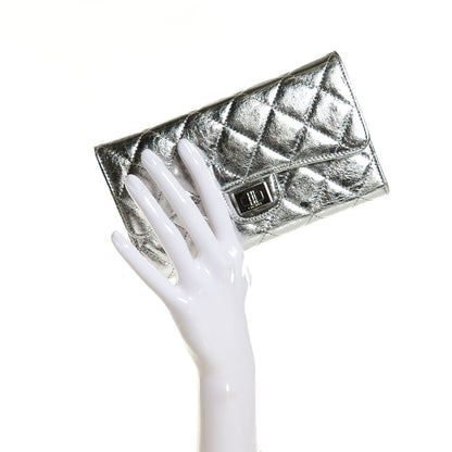 Chanel Metallic Calfskin Quilted Large Flap Wallet Silver 2 of 8