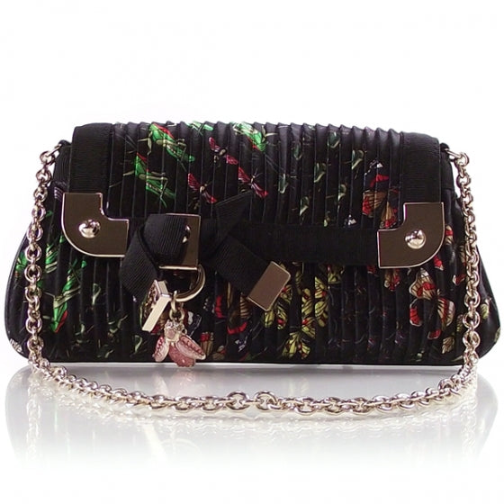 Silk Flower Garden Bumble Bee Charm Pochette Black