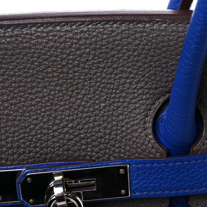 Hermes Togo Bi Color Horseshoe Birkin 35 Etain Bleu Electrique 15 of 15