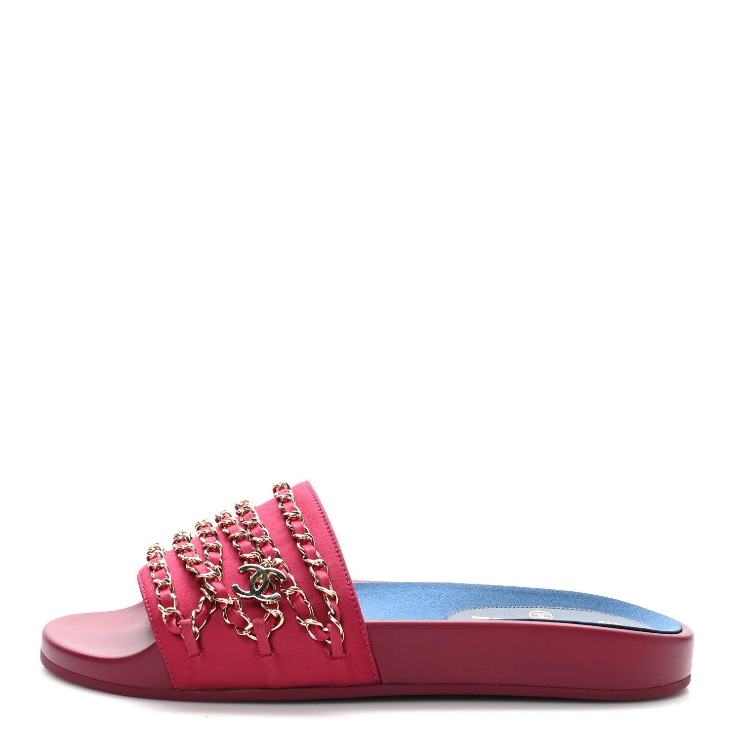Chanel Satin Chain Slides Sandals Flats 40 Dark Fuchsia 1 of 9