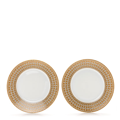 Hermes Porcelain Mosaique Au 24 Gold Dinner Plate Set of 2 1 of 5