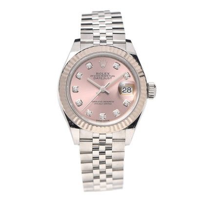 Rolex Stainless Steel 18K White Gold Diamond 28mm Oyster Perpetual Datejust Watch Pink 279174 1 of 6