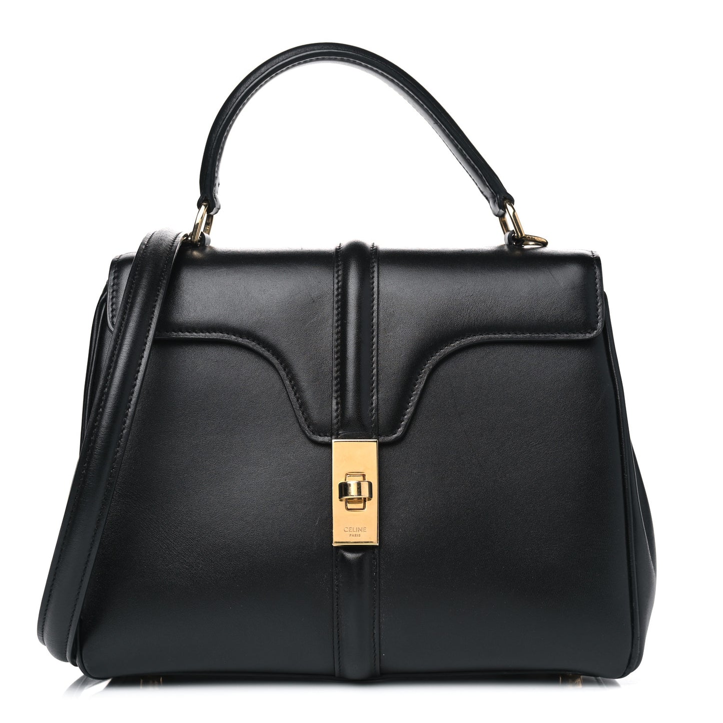 Satinated Calfskin Small 16 Top Handle Bag Black