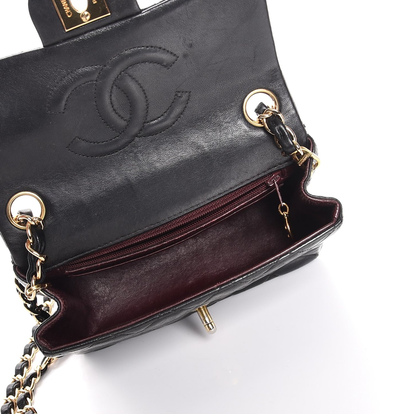 Lambskin Quilted Mini Square Flap Black