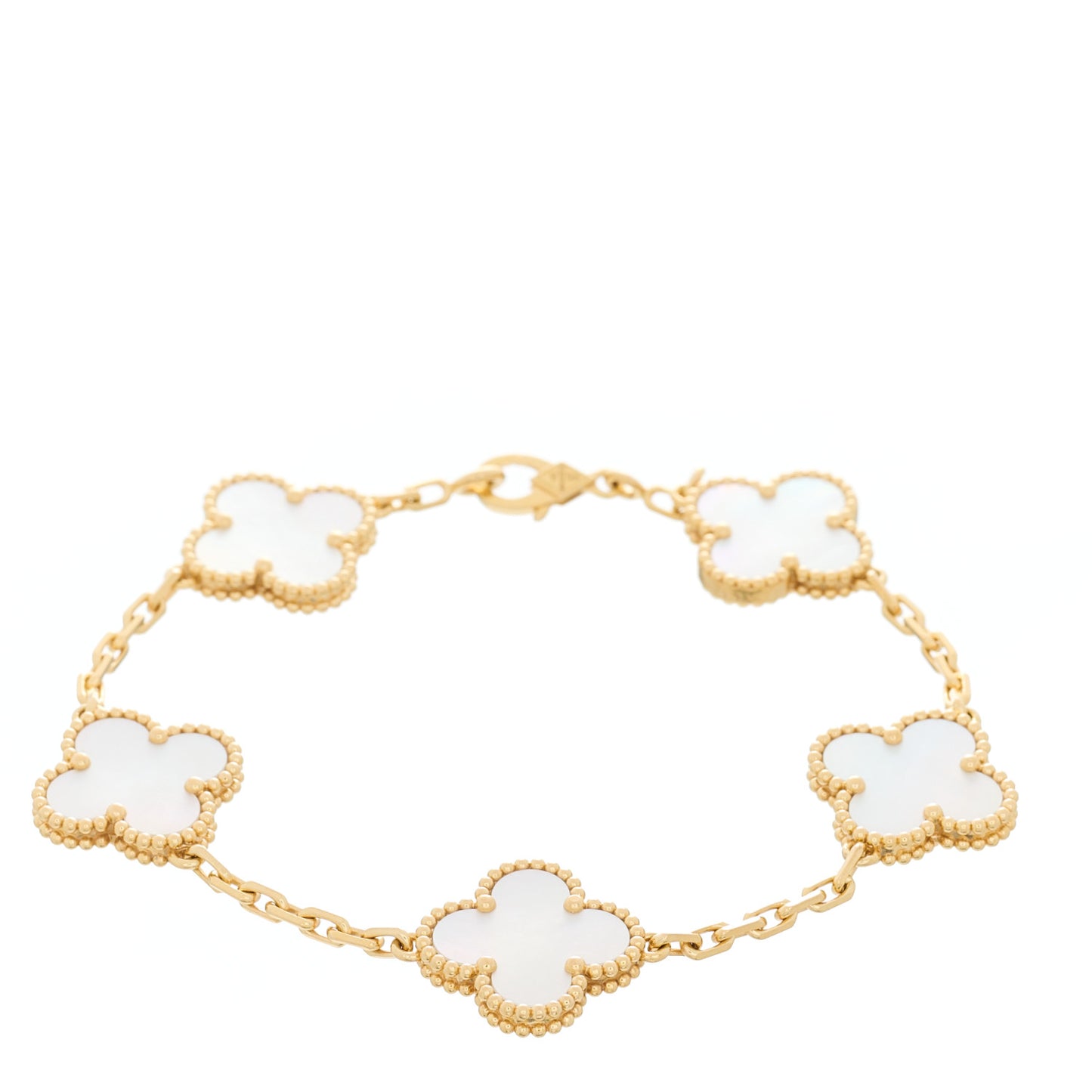 18K Yellow Gold Mother of Pearl 5 Motifs Vintage Alhambra Bracelet