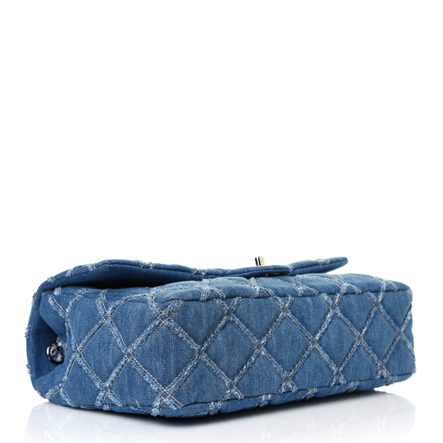 Chanel Frayed Denim Quilted Large Blue Chip Flap Blue 6 of 16