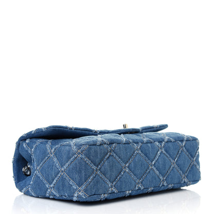 Chanel Frayed Denim Quilted Large Blue Chip Flap Blue 6 of 16