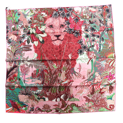 Hermes Silk Wild Singapore Scarf 90 Rose Vert Bordeaux 1 of 5