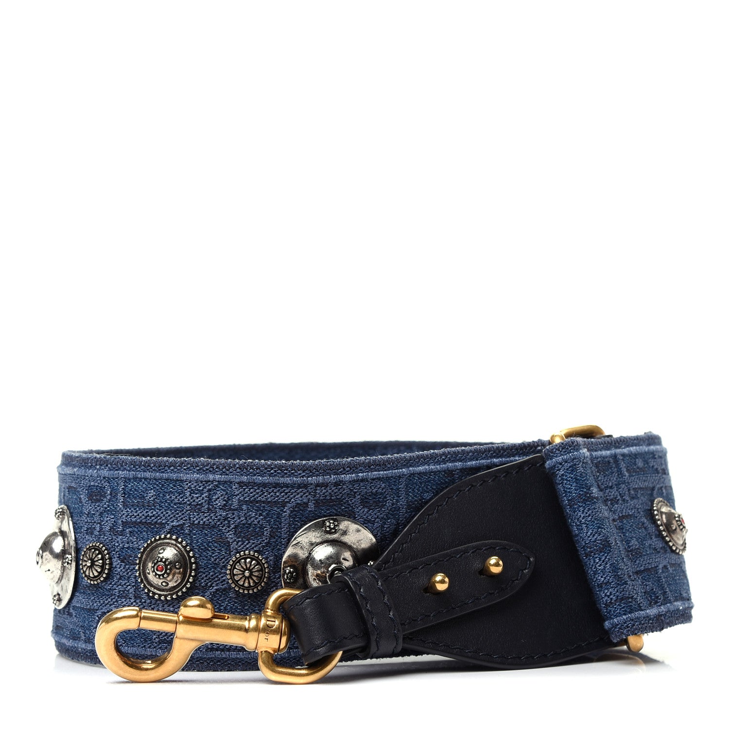 Christian Dior Oblique Denim Studded Shoulder Strap Blue 1 of 3