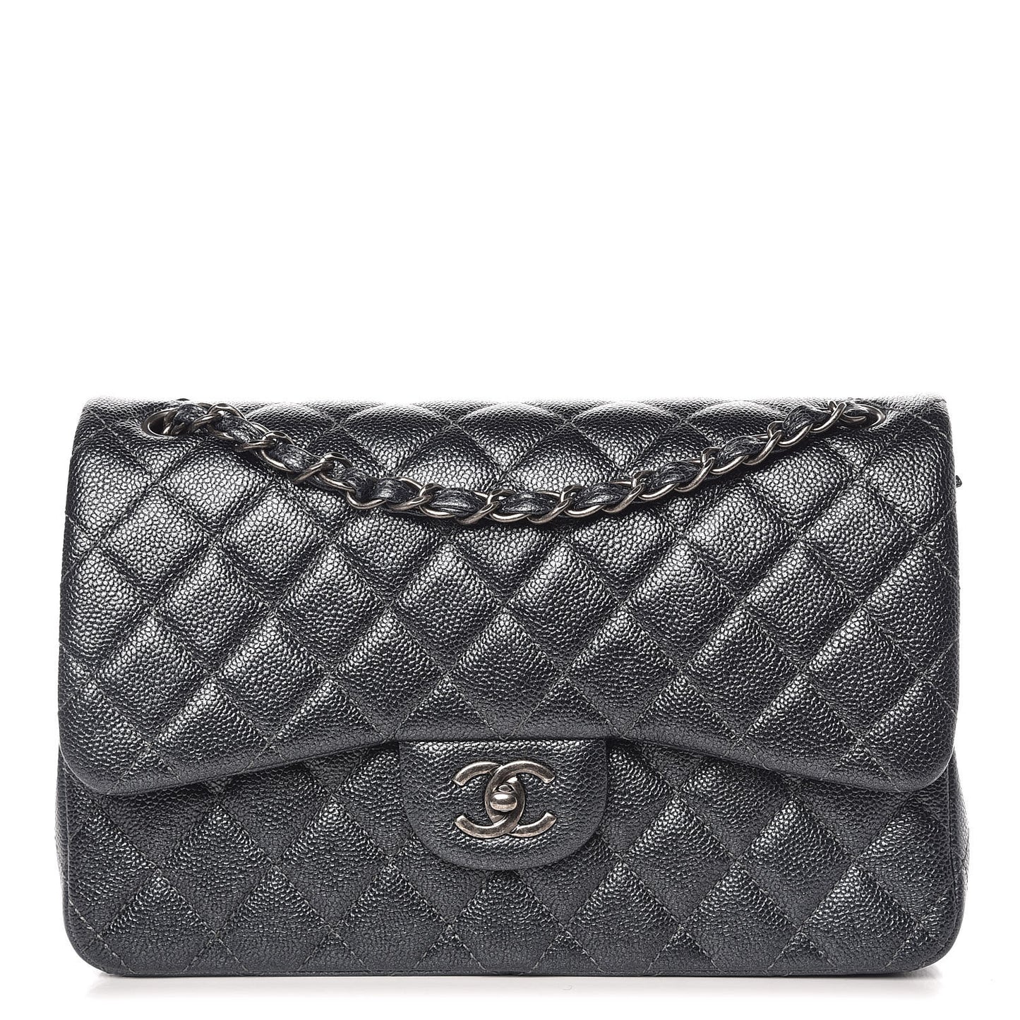 Pearly Caviar Quilted Jumbo Double Flap Grey