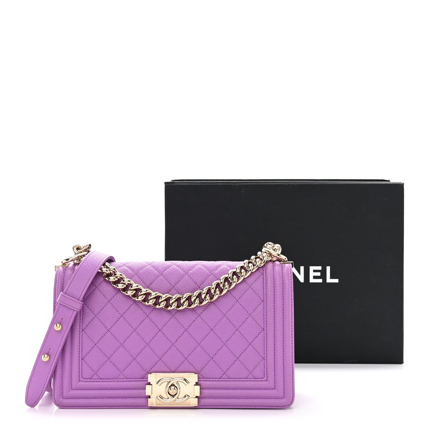 Chanel Caviar Quilted Medium Boy Flap Purple 11 of 11