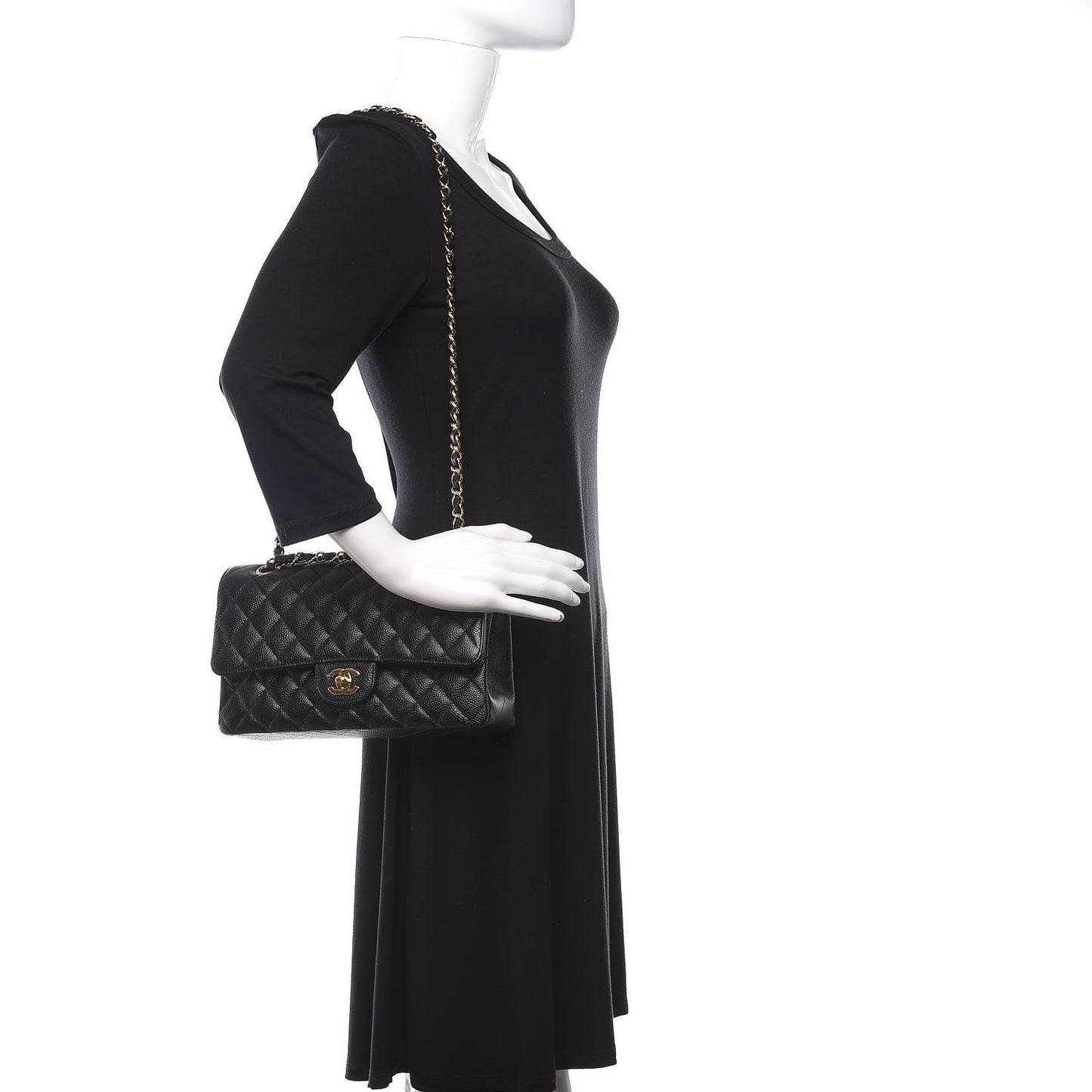 Caviar Quilted Medium Double Flap Black