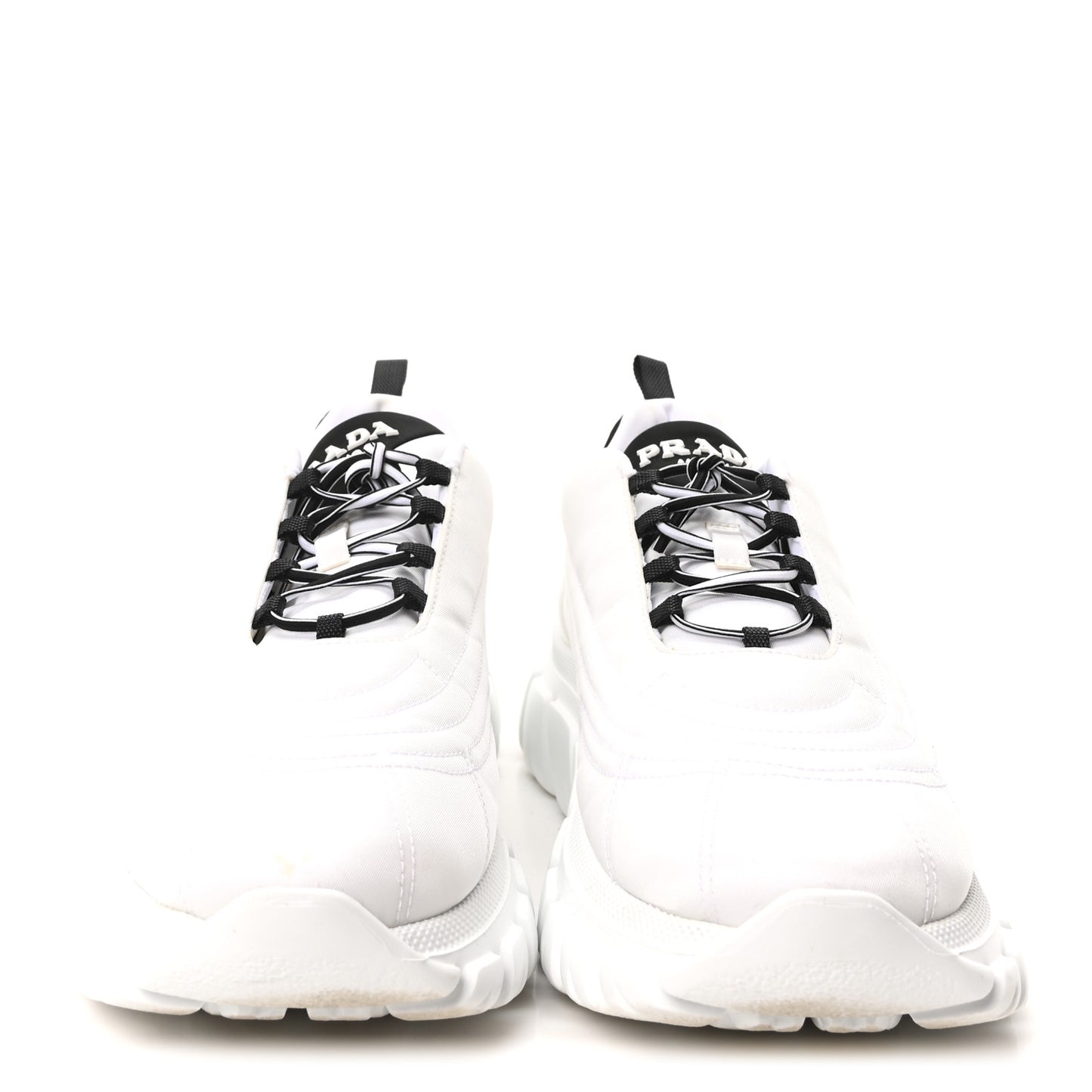 Re-Nylon Gabardine Rubber Logo Quilted Womens 50mm Low Top Sneakers 37.5 White Black