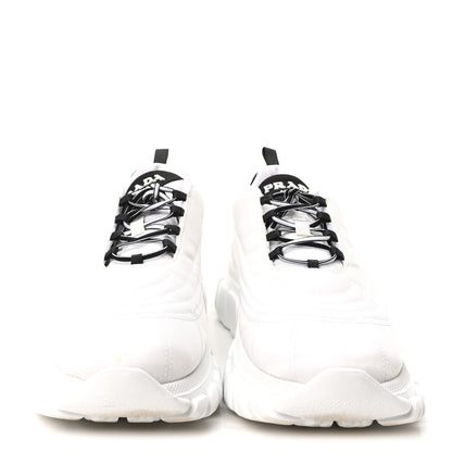 Prada Re-Nylon Gabardine Rubber Logo Quilted Womens 50mm Low Top Sneakers 37.5 White Black 3 of 9