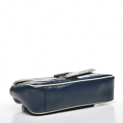 Gucci Vintage Effect Calfskin Matelasse Diagonal Small Torchon GG Marmont Shoulder Bag Blue Agata Mystic White 3 of 10
