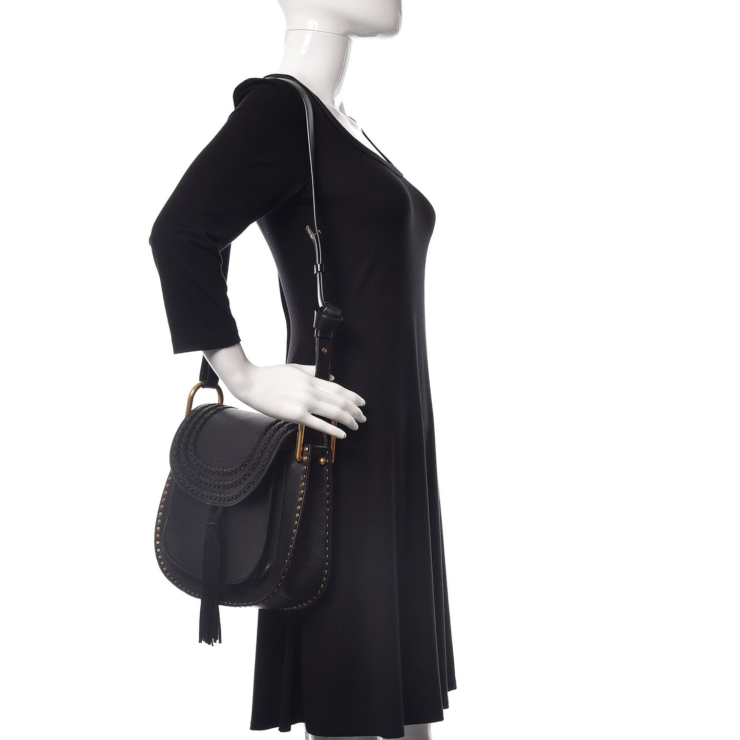 Calfskin Braided Medium Hudson Shoulder Bag Black