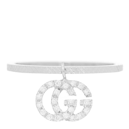 Gucci 18K White Gold Diamond Running G Charm Ring 51 5.75 1 of 6