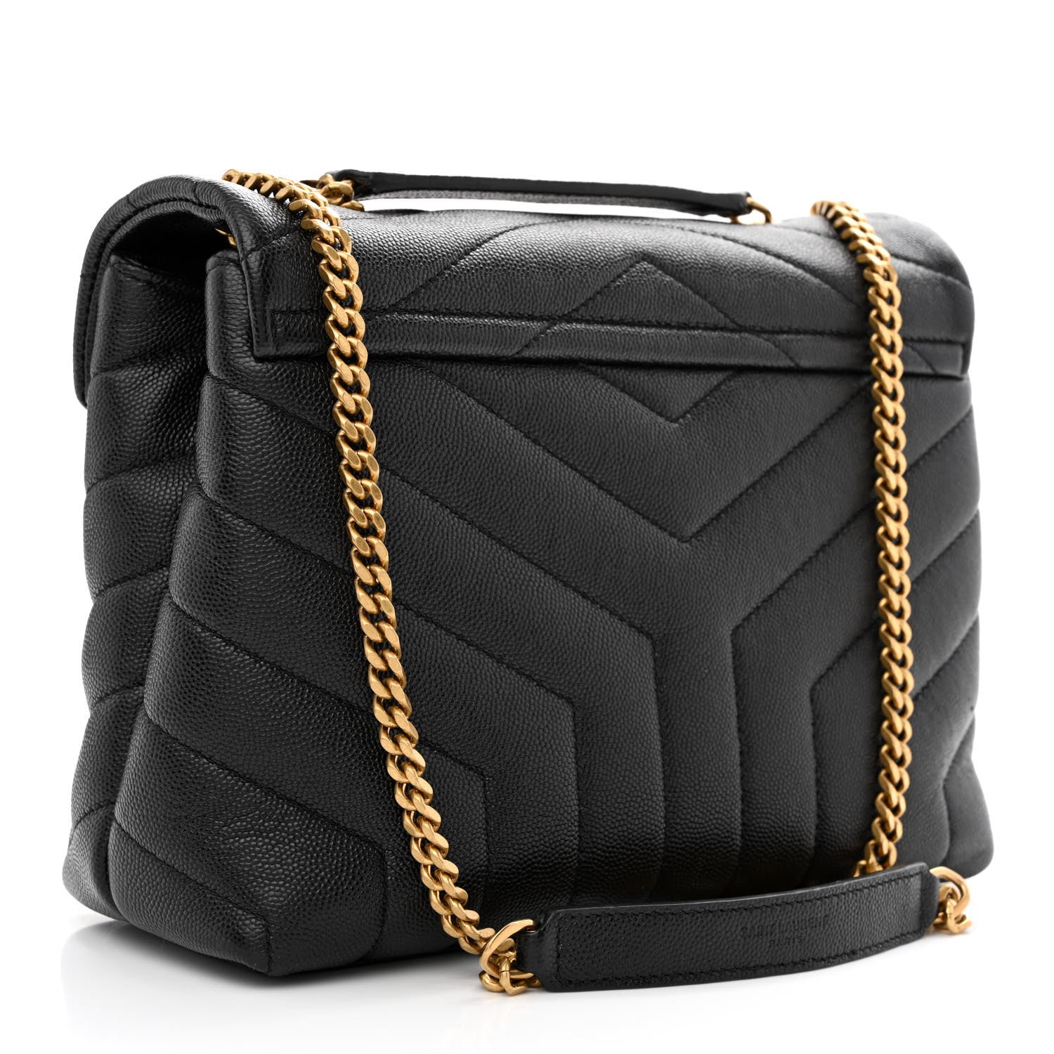 Saint Laurent Grain de Poudre Calfskin Y Quilted Monogram Small Loulou Chain Satchel Black 3 of 11