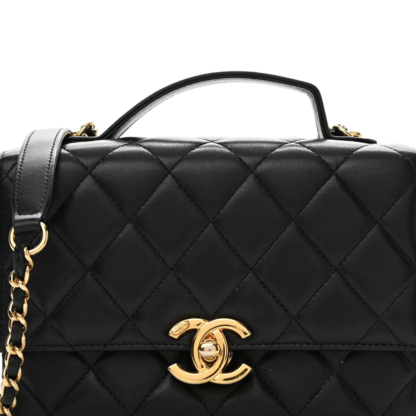 Lambskin Quilted Mini Golden Plate Flap Black