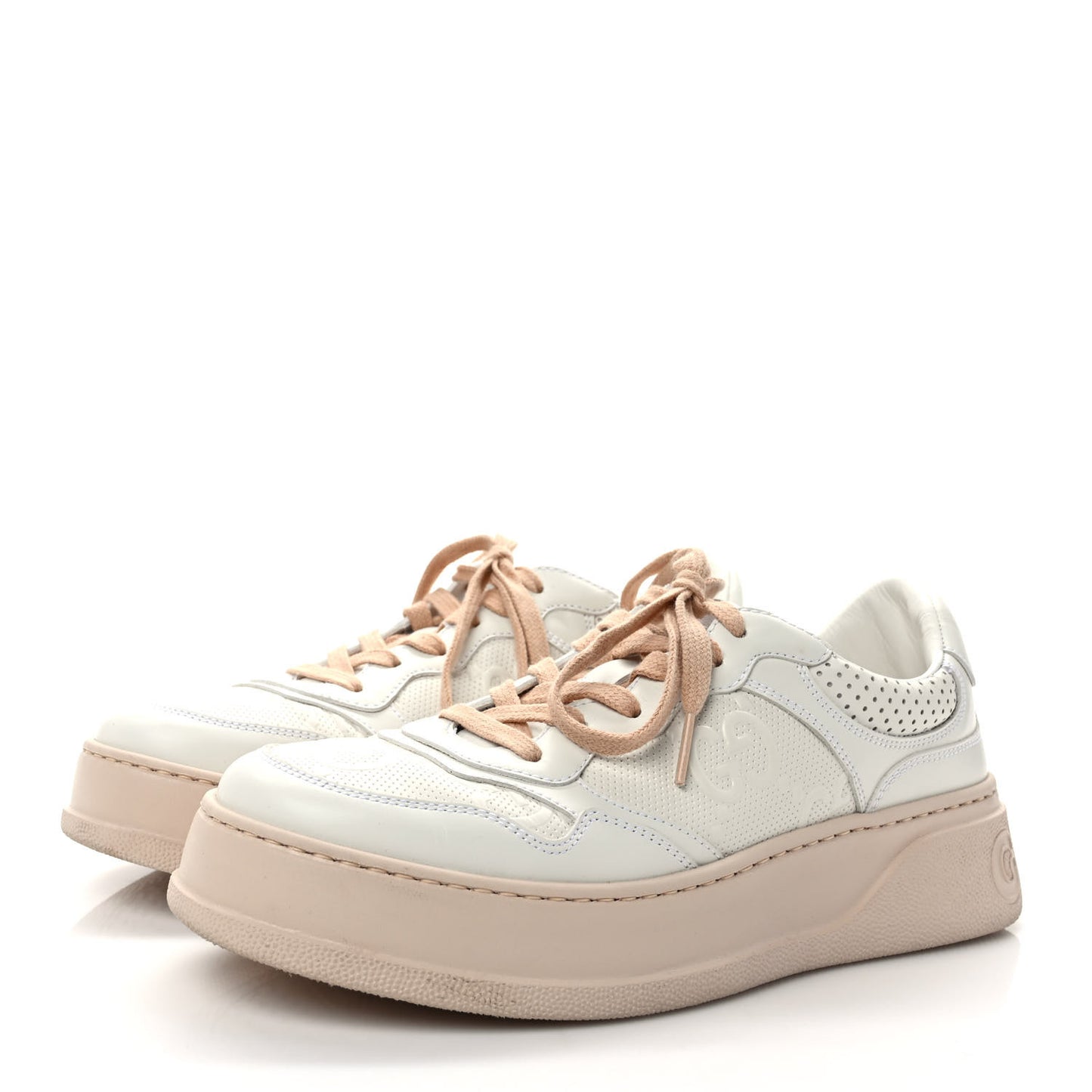 Calfskin GG Tennis Embossed Womens Platform 55mm Sneakers 39 White