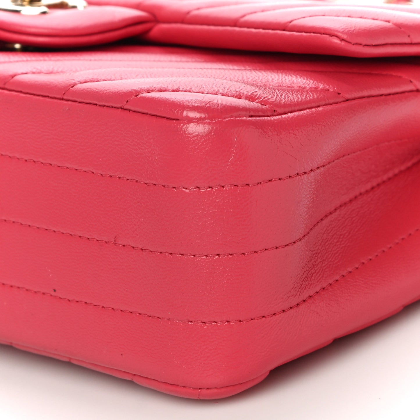 Lambskin Chevron Quilted Mini Rectangular Flap Dark Pink