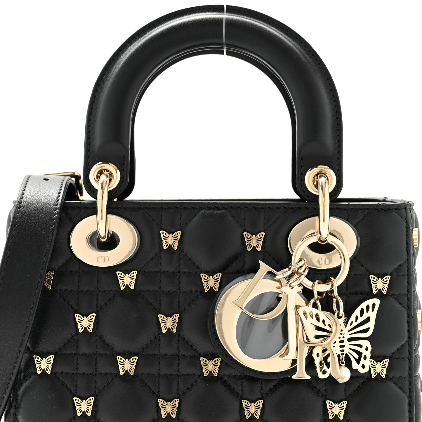 Lambskin Cannage Butterfly Studs Small Lady Dior Black