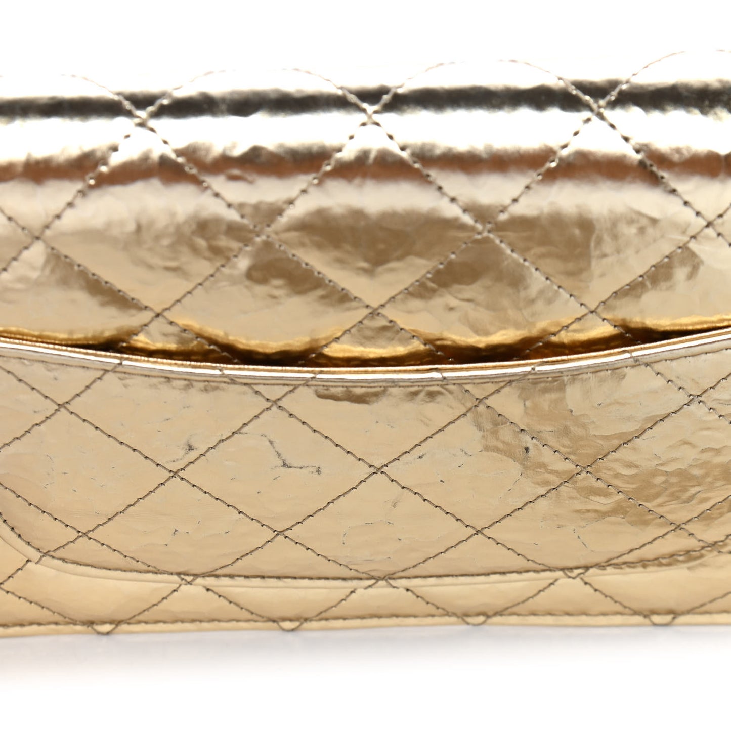 Hammered Metallic Calfskin Quilted Wallet On Chain WOC Gold