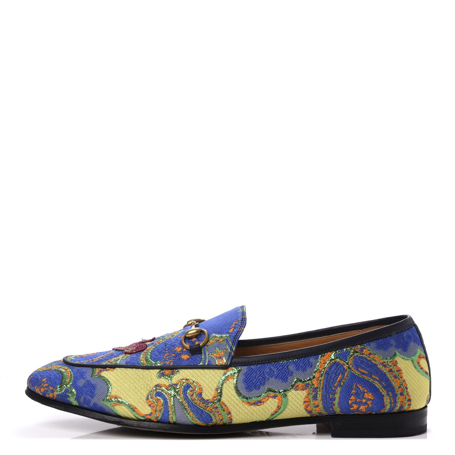Gucci Jacquard Lambskin Flower Embroidered Womens Horsebit Jordaan Loafers 41 Acid Lime Electric Blue 1 of 11