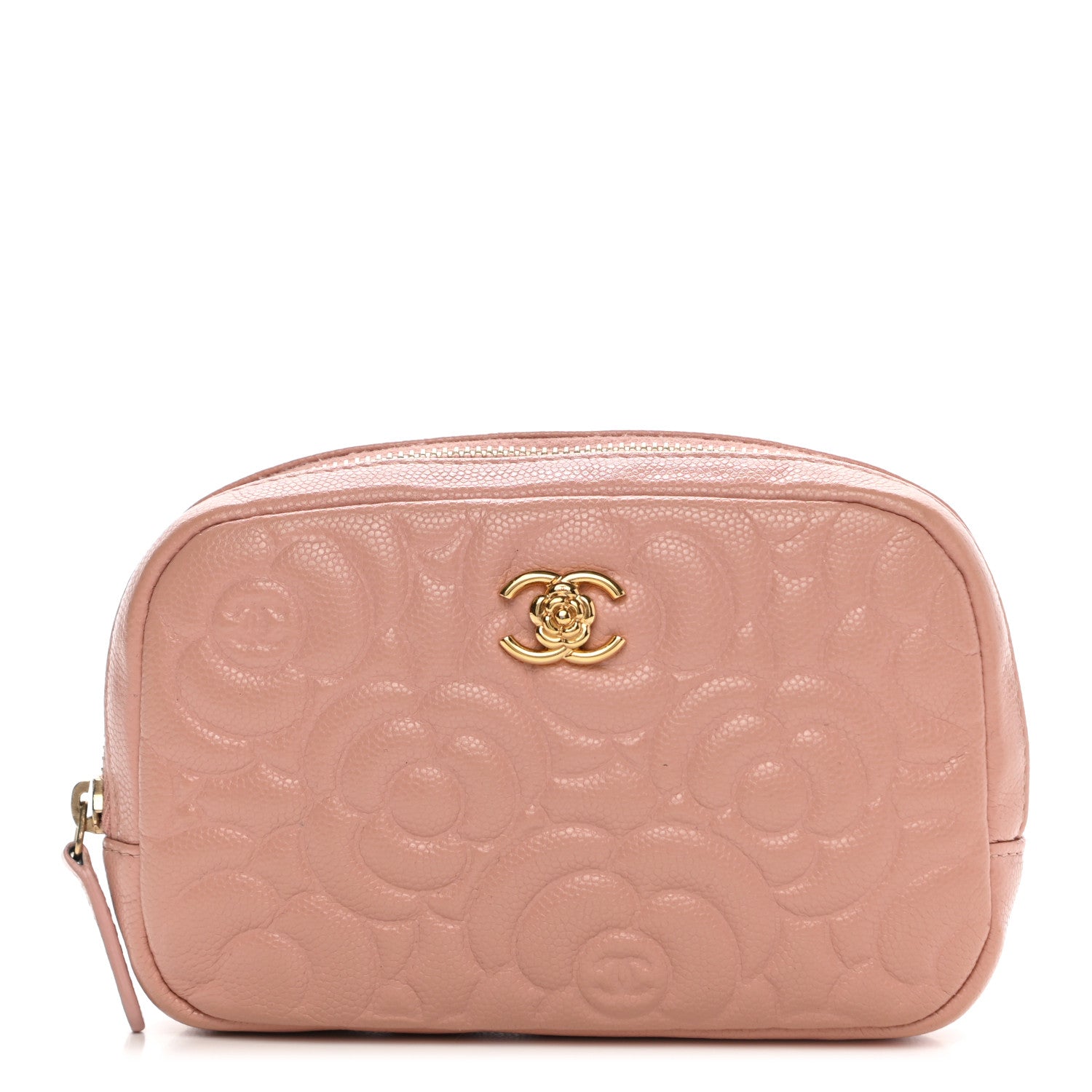 Chanel Caviar Camellia Embossed Small Cosmetic Case Nude 1 of 10