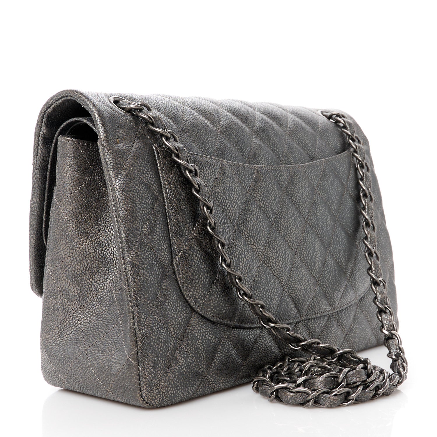 Chanel Metallic Caviar Quilted Jumbo Double Flap Dark Silver 3 of 13