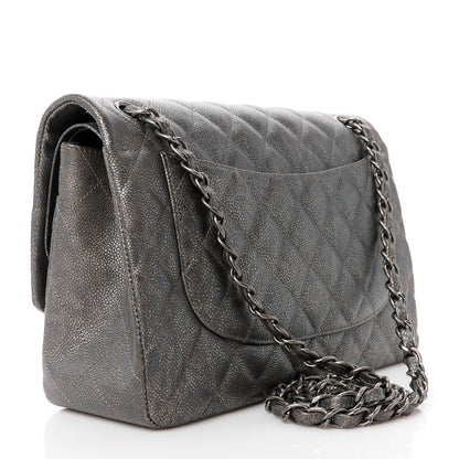 Chanel Metallic Caviar Quilted Jumbo Double Flap Dark Silver 3 of 13