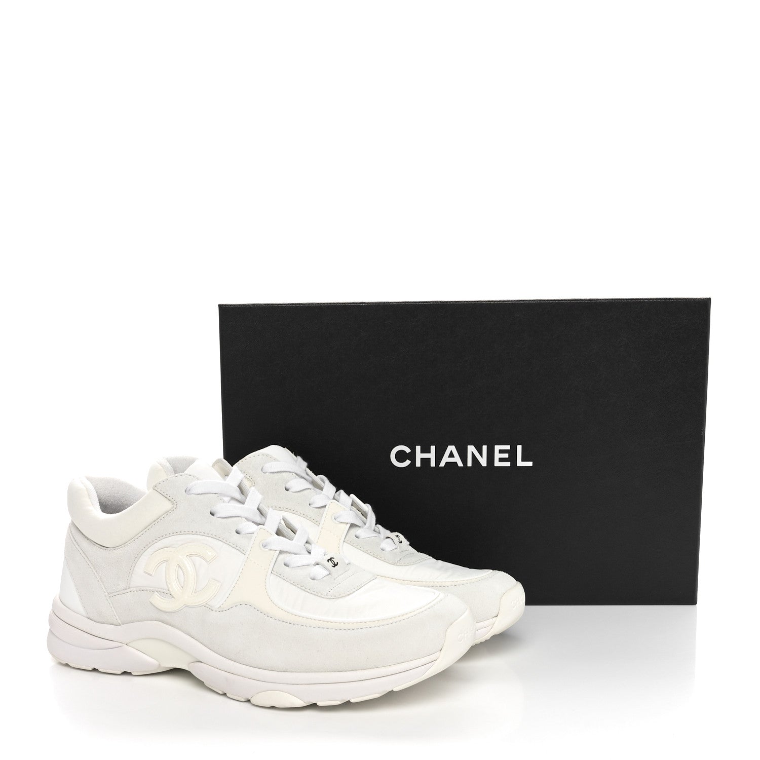 Chanel Suede Calfskin Fabric CC Sneakers 40 White 9 of 9