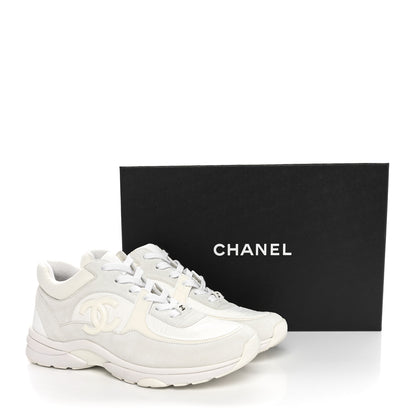 Chanel Suede Calfskin Fabric CC Sneakers 40 White 9 of 9