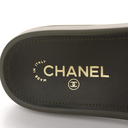 Chanel Canvas Chain Flat Sandals 38 Khaki 6 of 10