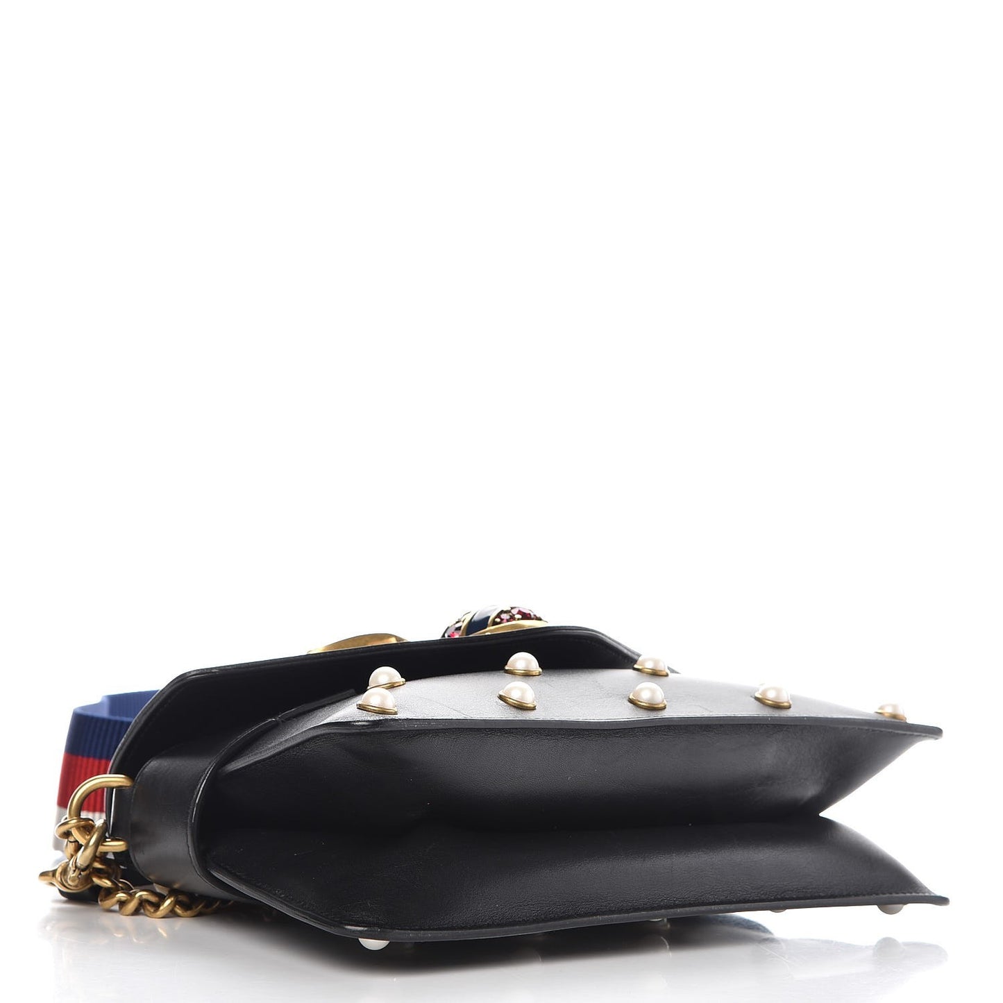 Nappa Pearl Studded Mini Queen Margaret Broadway Shoulder Bag Black