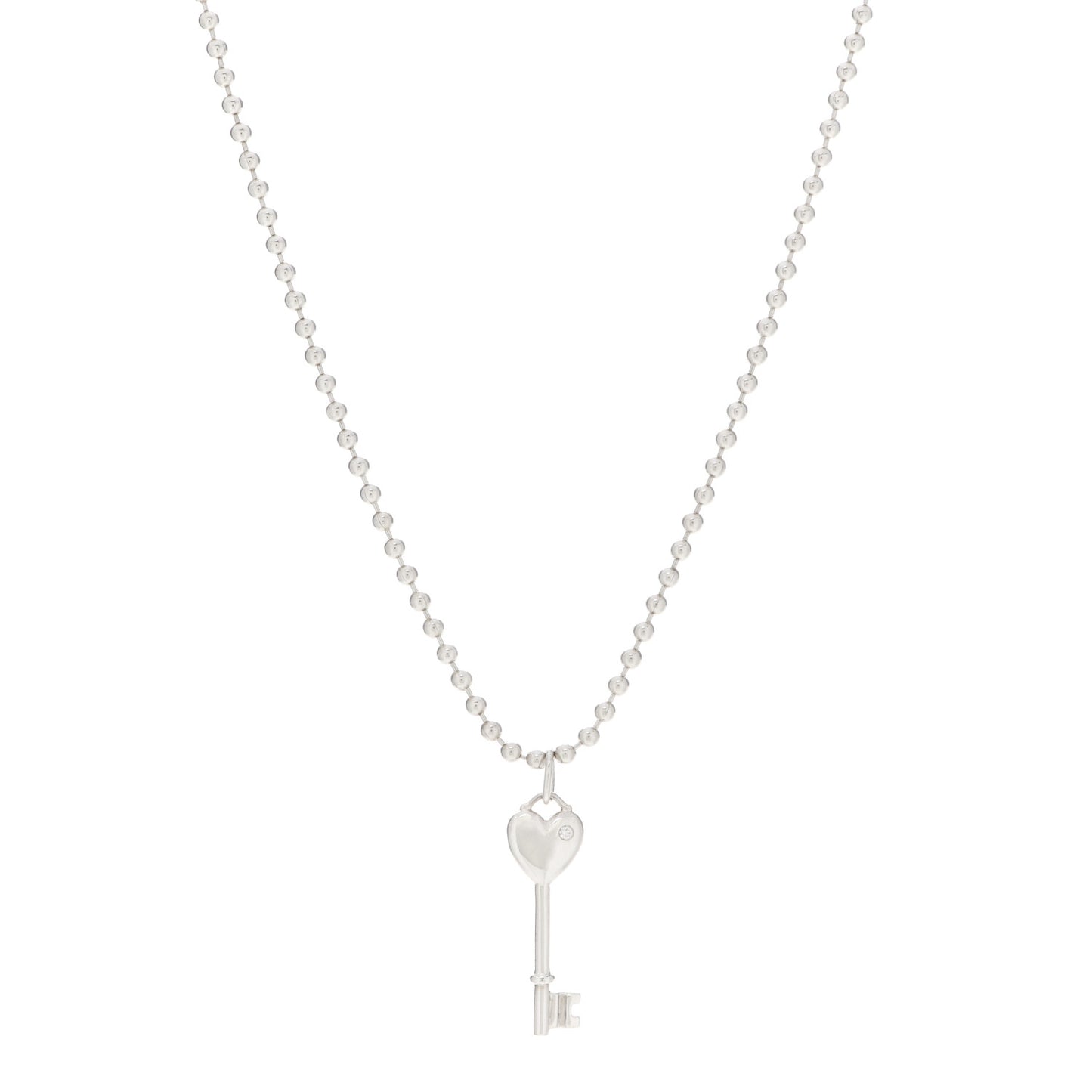 Sterling Silver Diamond Heart Key Pendant Necklace