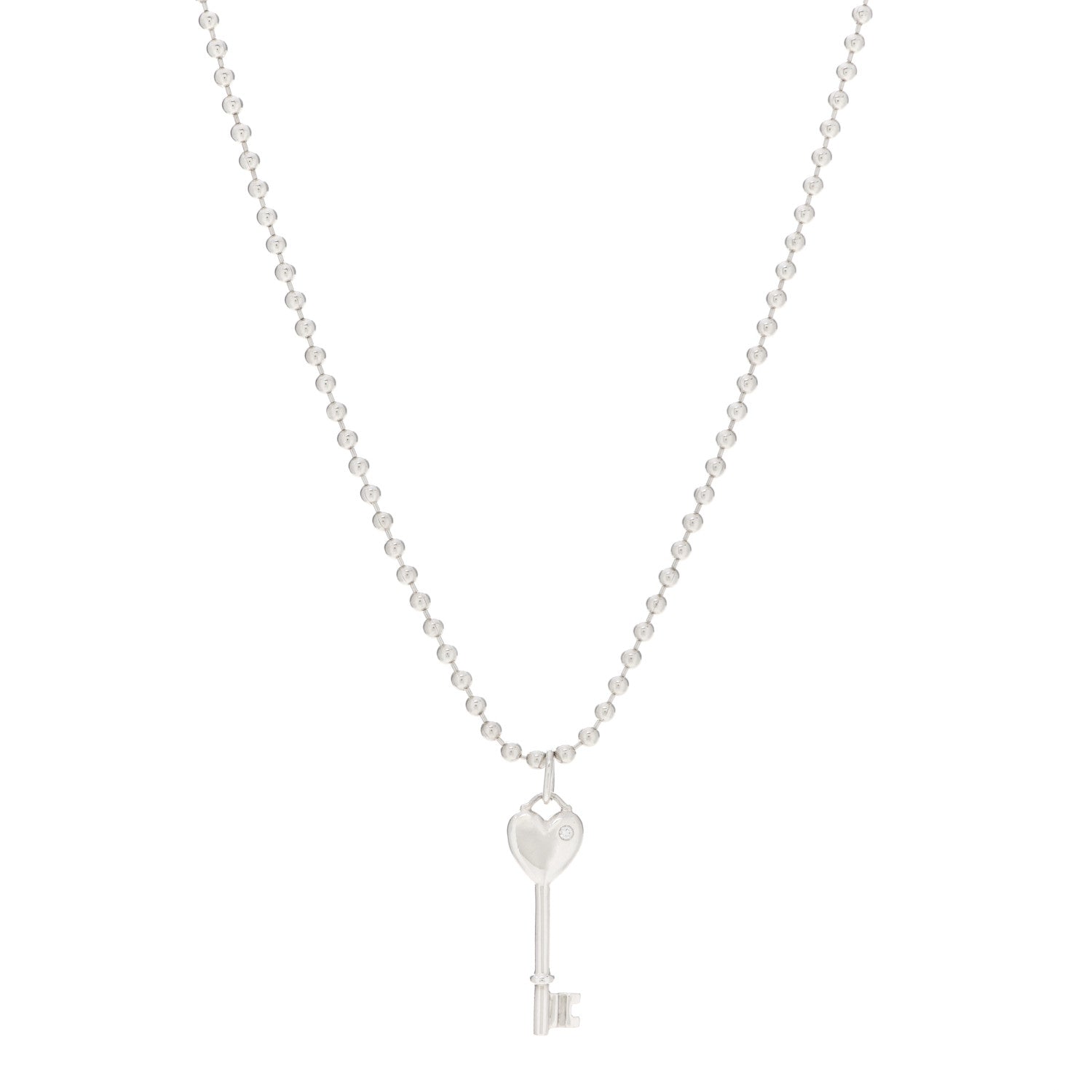 Tiffany Sterling Silver Diamond Heart Key Pendant Necklace 1 of 3