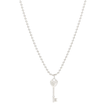 Tiffany Sterling Silver Diamond Heart Key Pendant Necklace 1 of 3