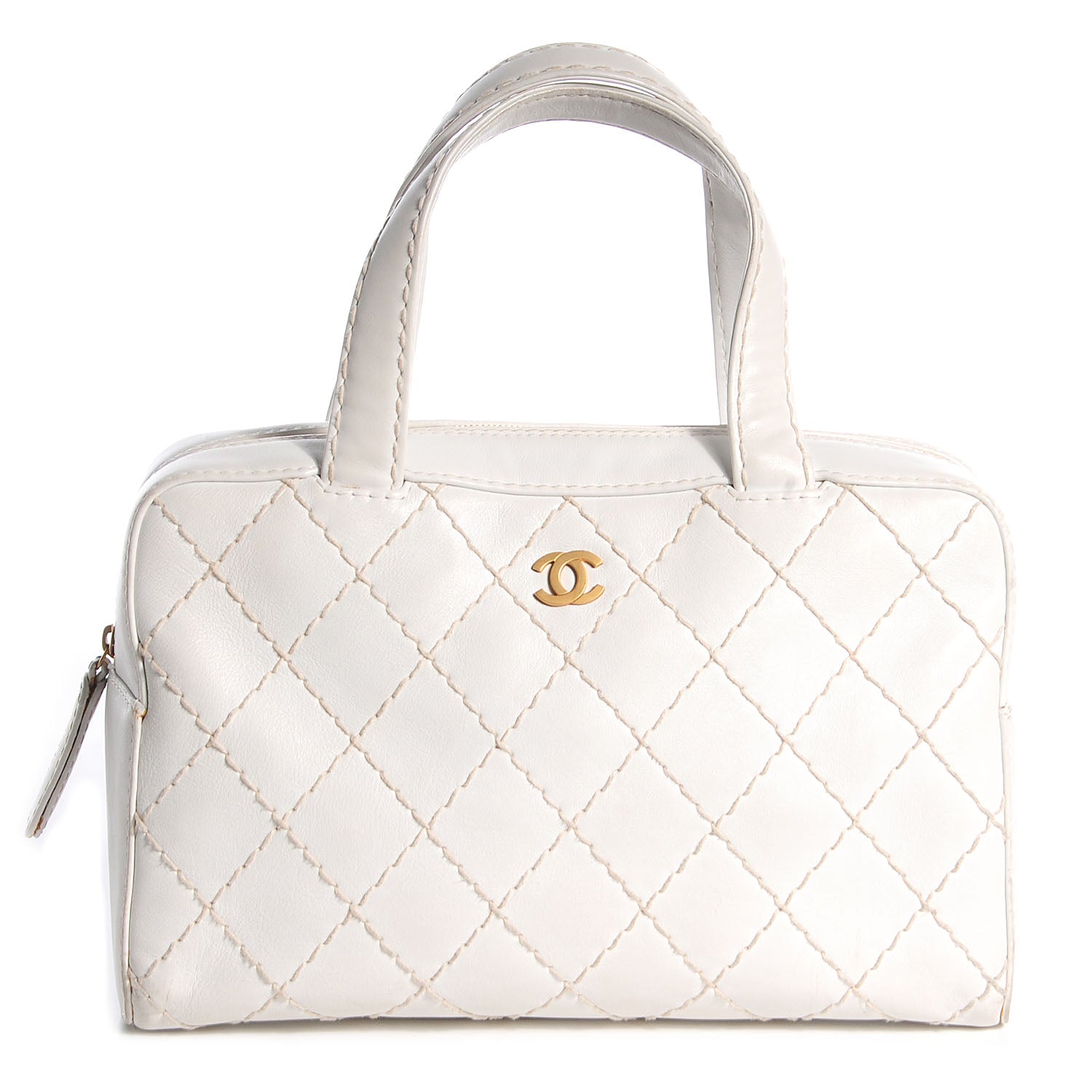 Chanel Calfskin Wild Stitch Surpique Top Handle Bag White 1 of 7