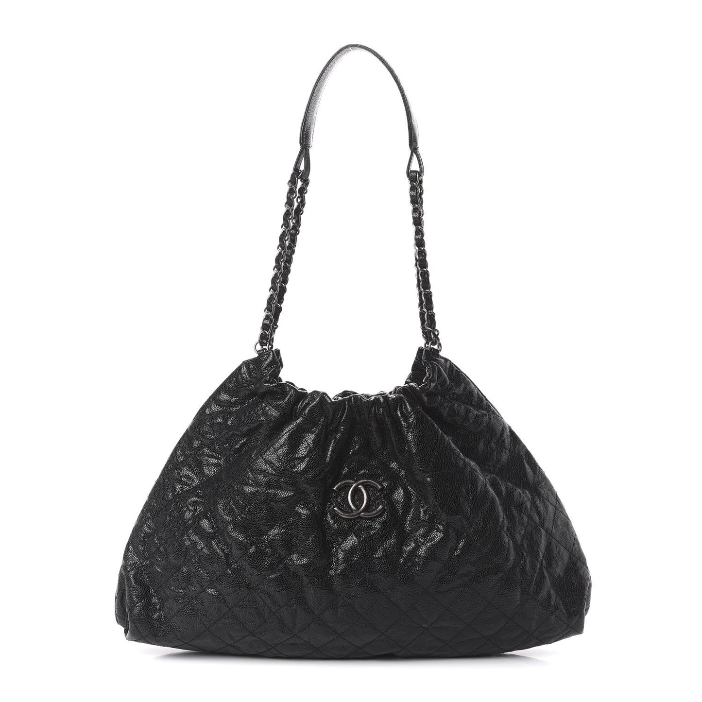 Caviar Quilted Medium Elastic Shopping Tote Black