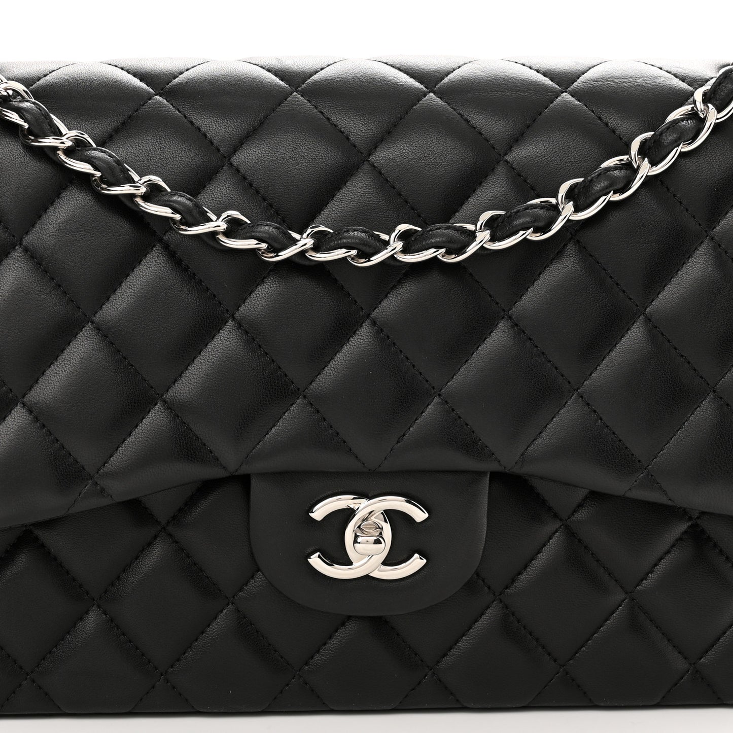 Lambskin Quilted Jumbo Double Flap Black