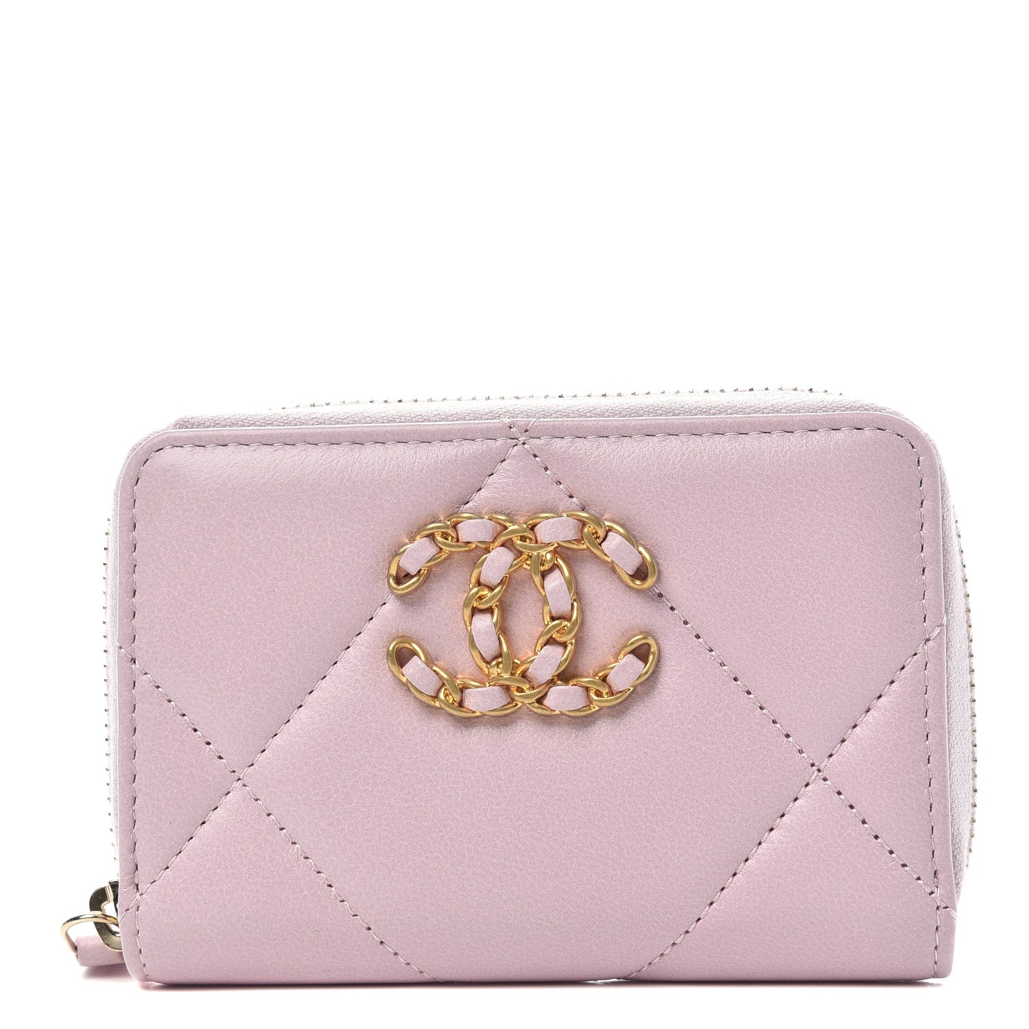 Chanel Lambskin Quilted Chanel 19 Zip Around Coin Purse Wallet Light Pink 1 of 8