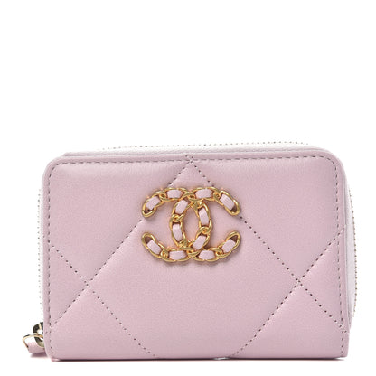 Chanel Lambskin Quilted Chanel 19 Zip Around Coin Purse Wallet Light Pink 1 of 8