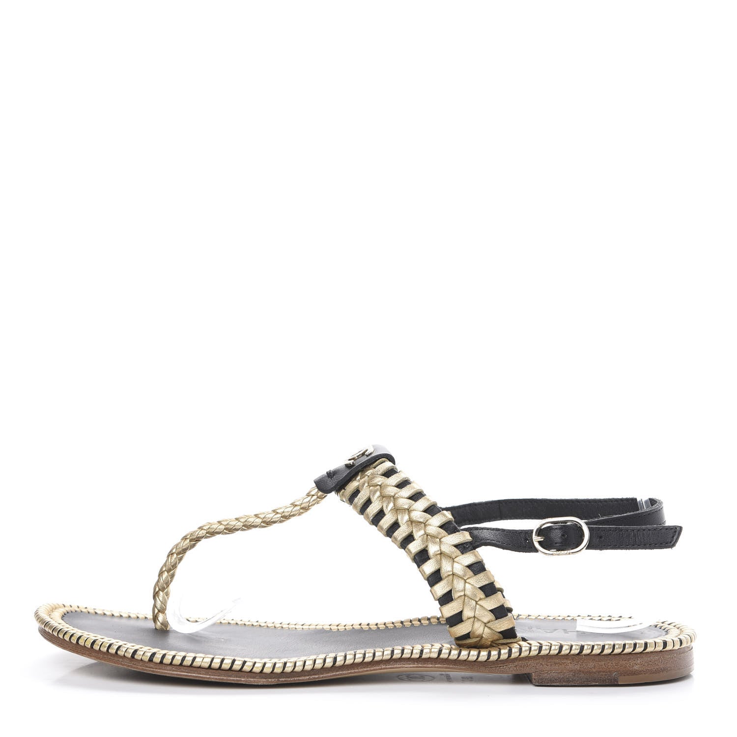 Chanel Metallic Lambskin Calfskin Braided Thong Sandals 39 Black Gold 1 of 8