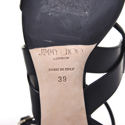 Jimmy Choo Calfskin Margo Ghillie Laced Sandals 39 Black 7 of 8