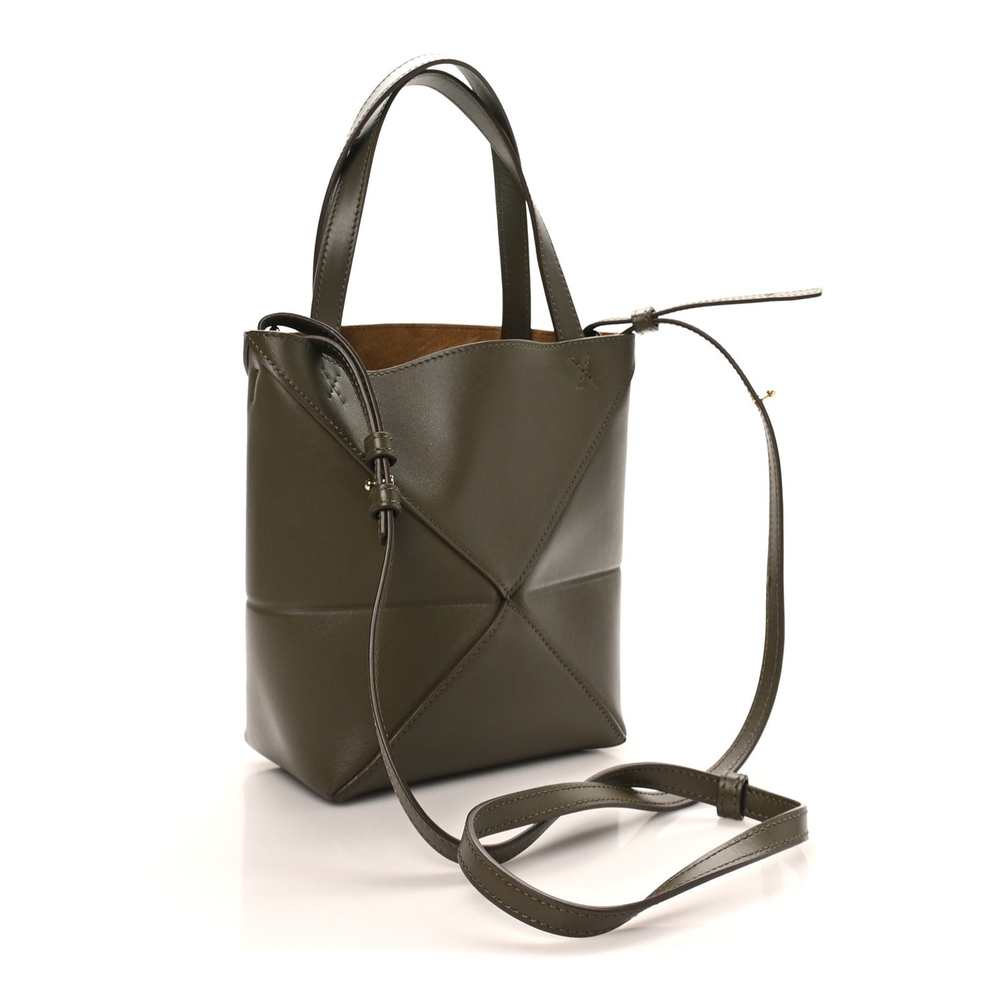 Shiny Calfskin Mini Puzzle Fold Tote Dark Khaki