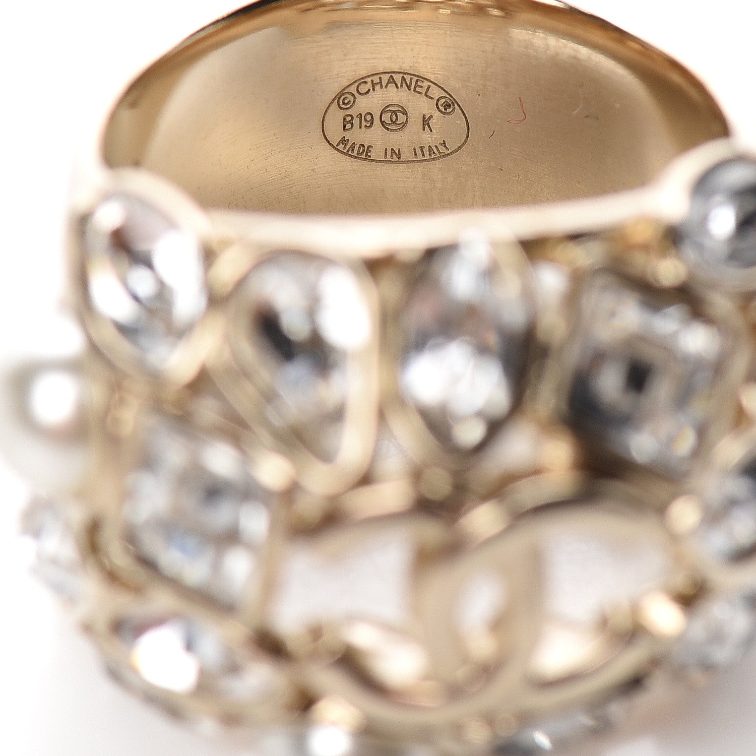 Chanel Metal Glass Pearl Strass Snowfall Ring 52 6 Light Gold 4 of 4
