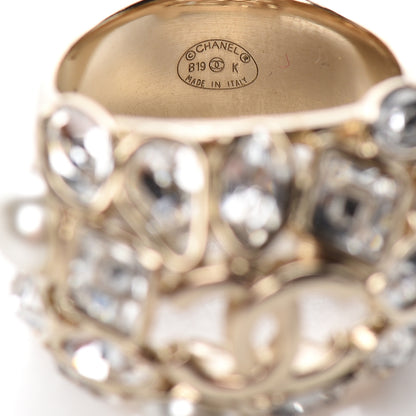 Chanel Metal Glass Pearl Strass Snowfall Ring 52 6 Light Gold 4 of 4